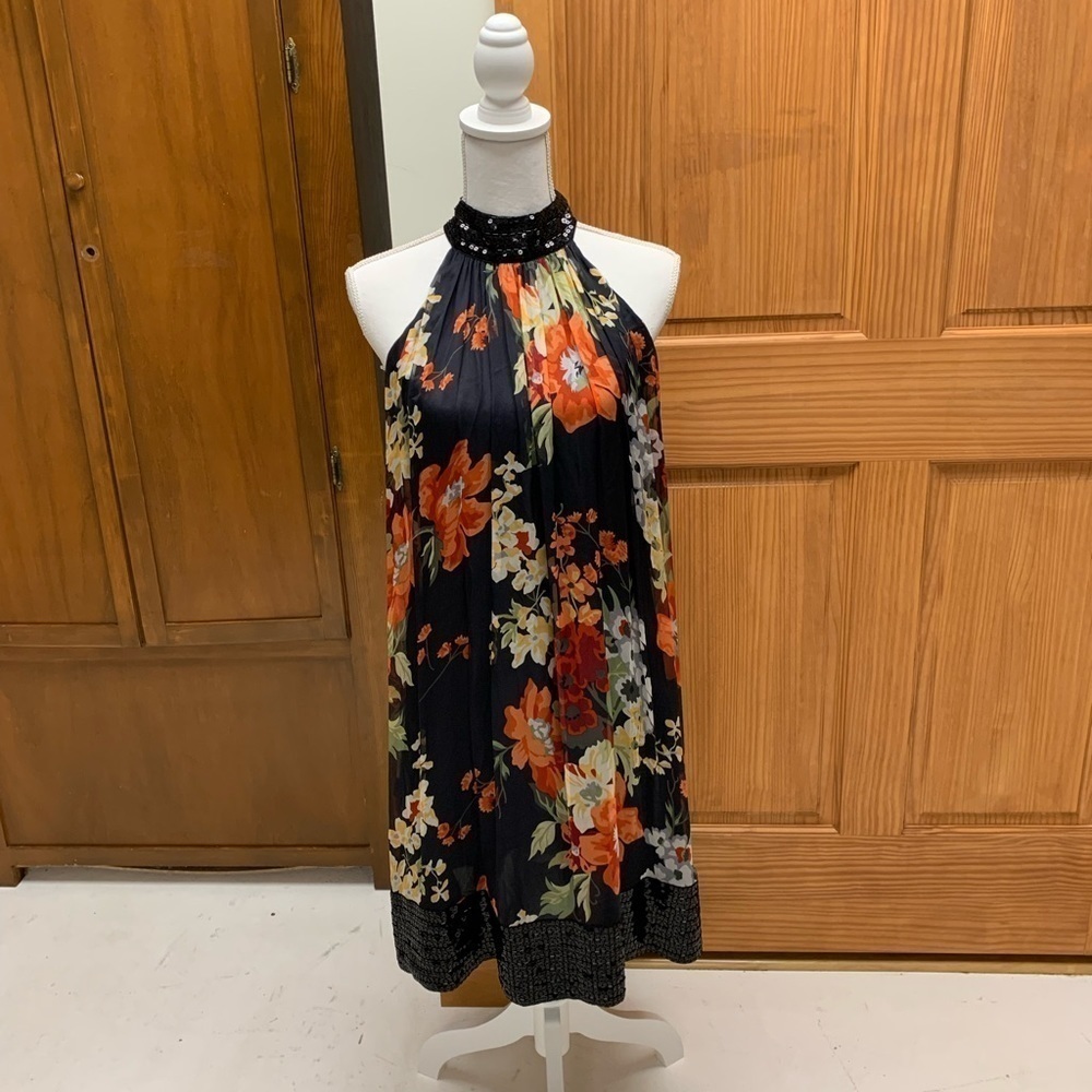 ZARA high neck halter style dress  sequin trim small sleeveless 18 in pit